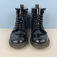 Dr. Martens Doc 1460 J Juniors Combat Boots Size 3 Glossy Black Leather Side Zip
