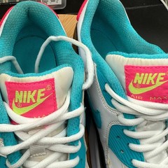 Nike Air Max 90 Sneakers White Blue Black Pink (GS) Size 7Y