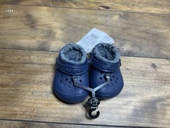 Crocs Classic Lined Clog C4 Kids Navy Blue Fuzzy Lined Slip On Shoes NWT