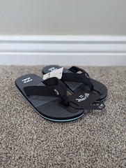 Size 4 Kids Billabong All Day Theme Boy Charcol Grey Flip Flop Slip On Sandals