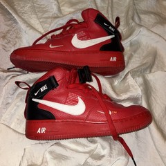 Nike Air Force Mid 1 Red and White Y6, Black Strap, Kids