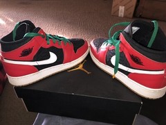 Big Kid’s Jordan 1 Mid SE Black/Fire Red-White-Malachite (DQ8418 006)