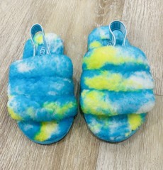 Ugg Kids Fluff Yeah Slides Marble Yellow And Blue Size 11 Great Condition