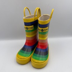 Lone Cone Toddler Yellow Rainbow Stripe Waterproof Rain Boots Size 8 Pull On