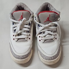 Jordan Air Jordan 3 Mid Top Leather Sneakers White/Gray/Red/Blue 5Y 398614-140