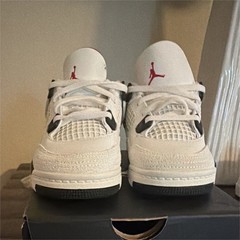 Jordan Air Jordan 4 Retro White/Black/Red Leather Kids Sneaker 10C