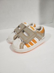 Adidas sneaker Toddler 5c Laceless. Grey Orange White Shell Toe Adi Fit size 5c