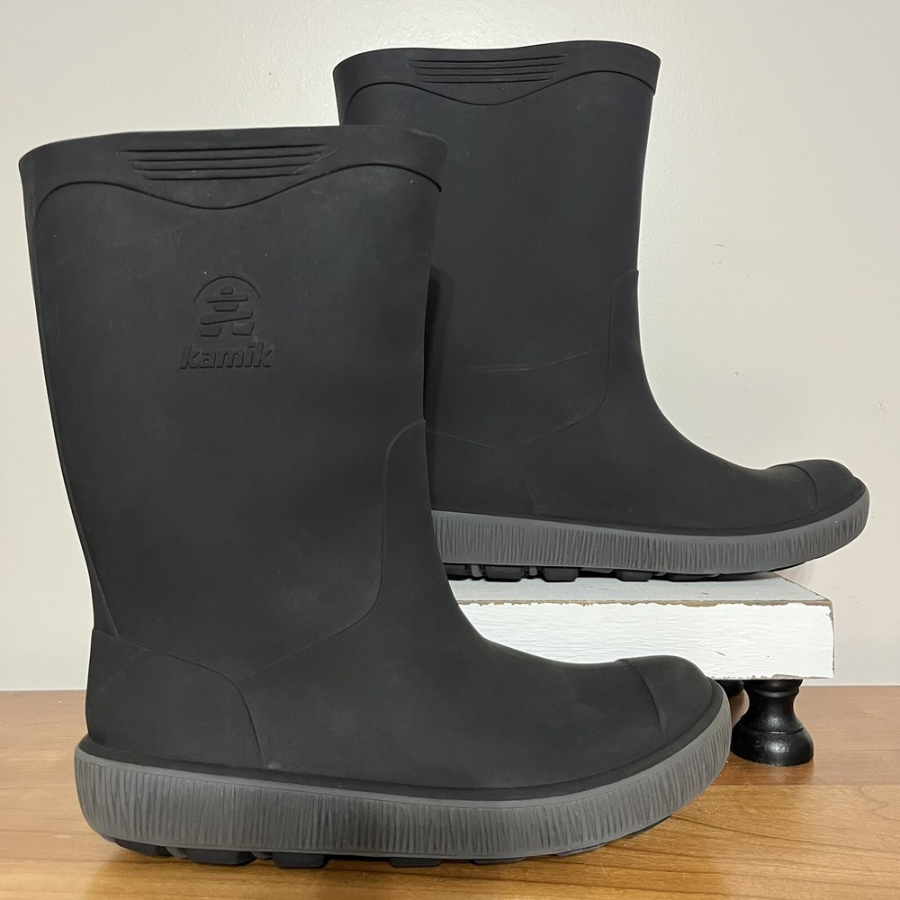 Kamik Riptide Waterproof Rain Boots, Black/Charcoal, Big Kids 4 M