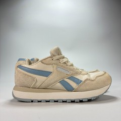 Reebok Harman Run Double Beige Blue Suede Running Shoes Lace Up Youth Size 2