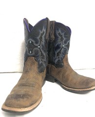Ariat Brown & Blue Leather Square Toe Cowboy Boots Youth Size 12 Style 10012794