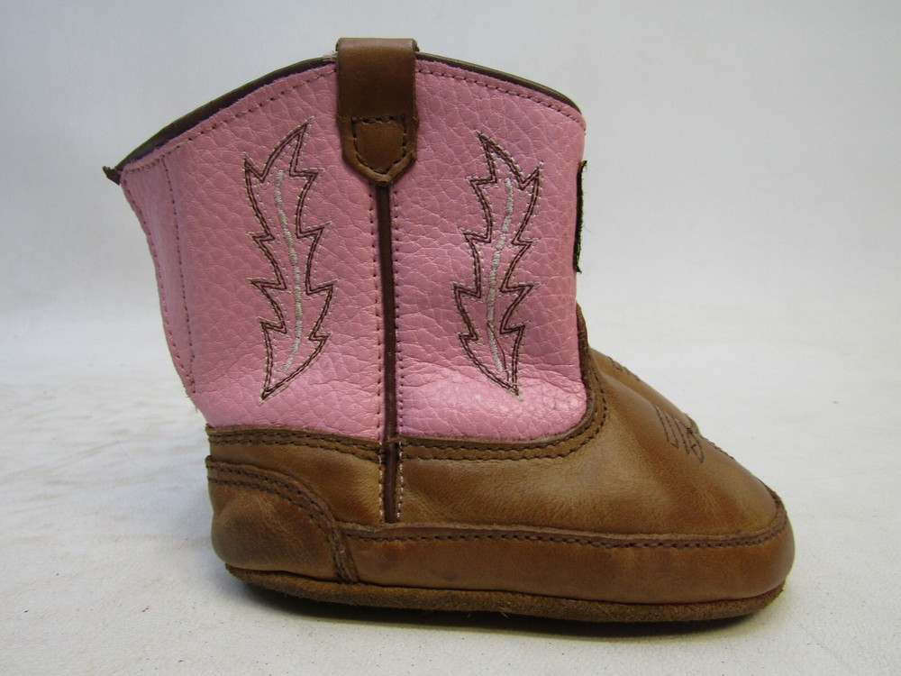 John Deere Infant Size 4 Brown Pink Leather Cowboy Western Boots