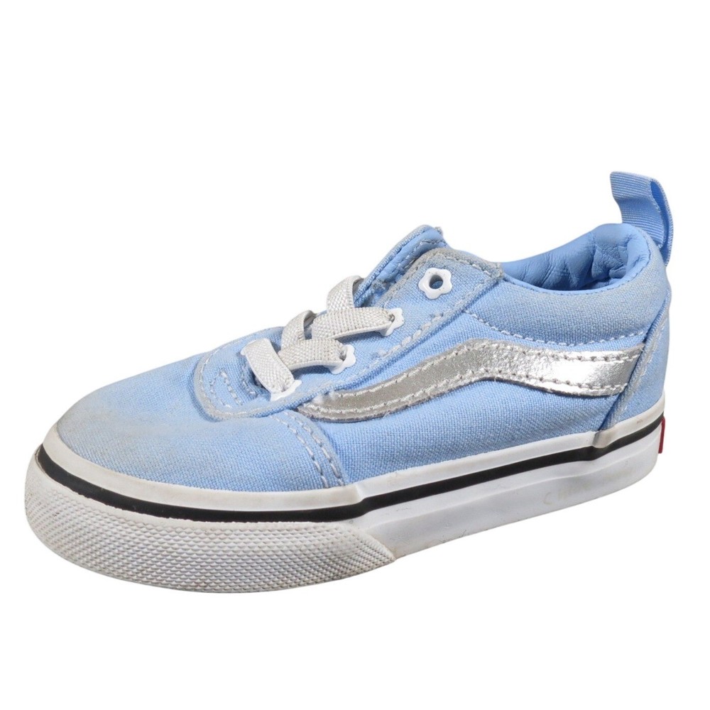Vans Ward Slip-On Toddler 6 Light Blue Canvas Silver Stripe Casual Sneakers