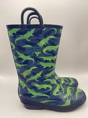 L.L.Bean Blue Green Alligator Pull-On Rain Boots Kids Sz. 2 Cute