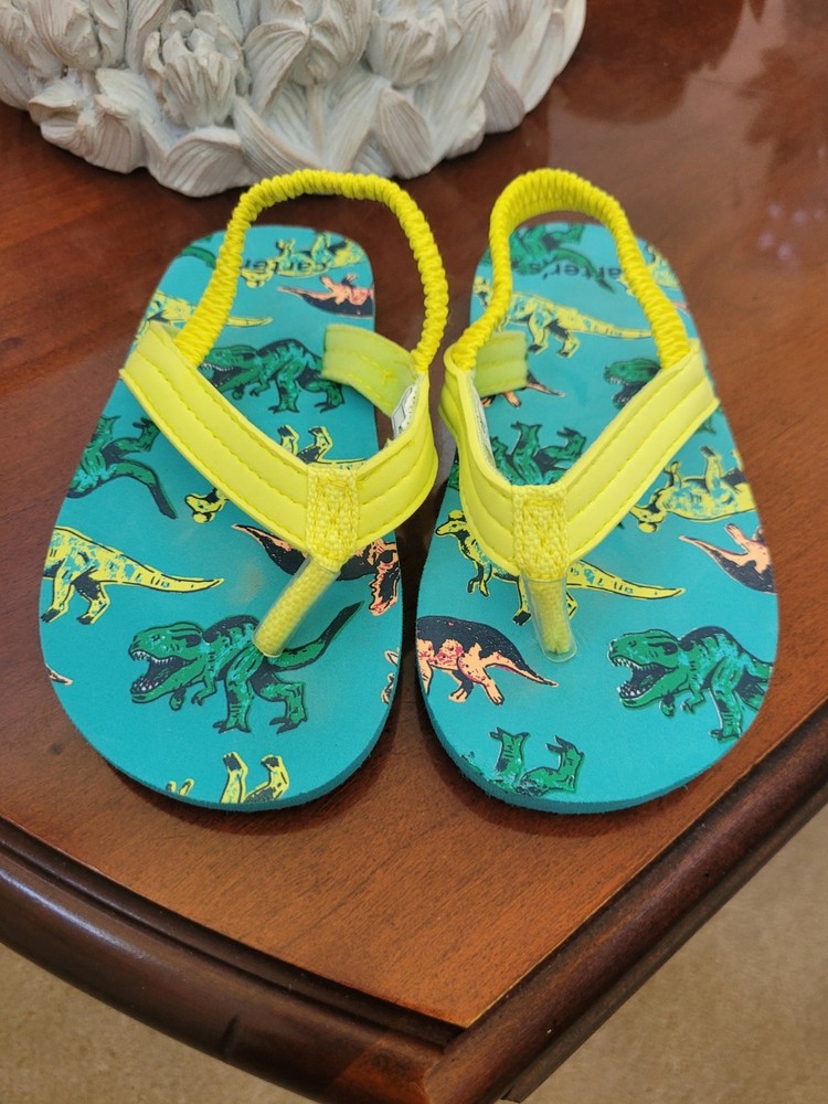 CARTER’S DINOSAUR FLIP FLOPS SANDALS POOL SHOES UNISEX SIZE 7-8 CUTE!
