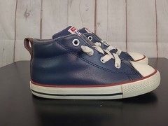 Converse All Star Navy Blue Red White Leather High Top Sneakers Infant Size 10