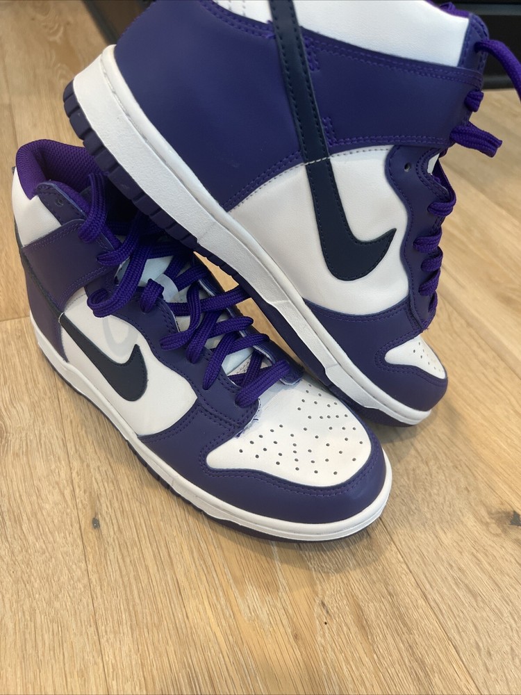 NEW Nike Dunk HI (GS) Size 6Y White/Midnight Navy/Purple DH9751-100 Fast Ship