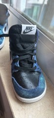 Nike Unisex Kids High Top Leather Sneakers Size 6 Black/Blue/White Lace Up