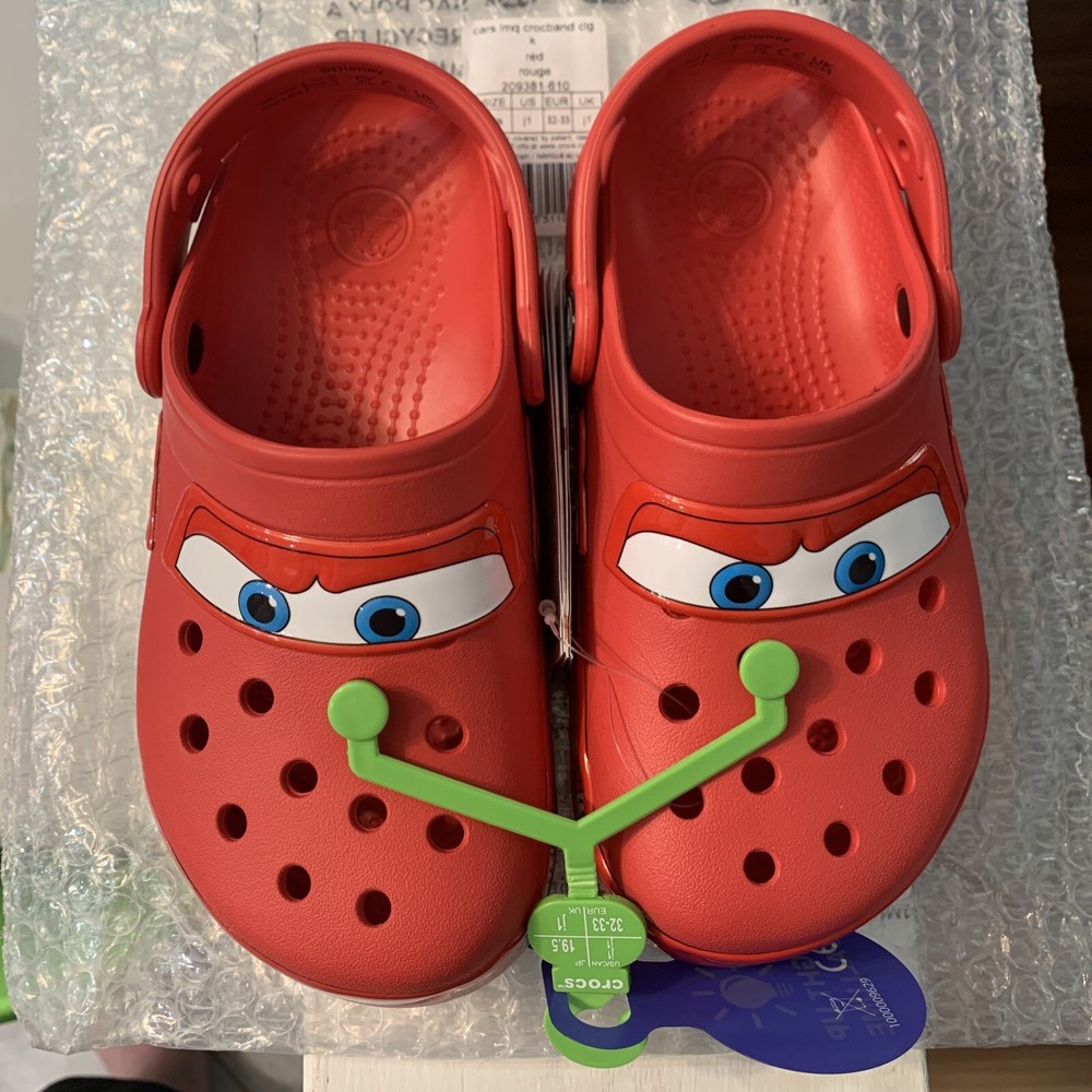 Lightning McQueen Light Up Crocs Kids SZ J1 209381-610 BRAND NEW Rouge Red
