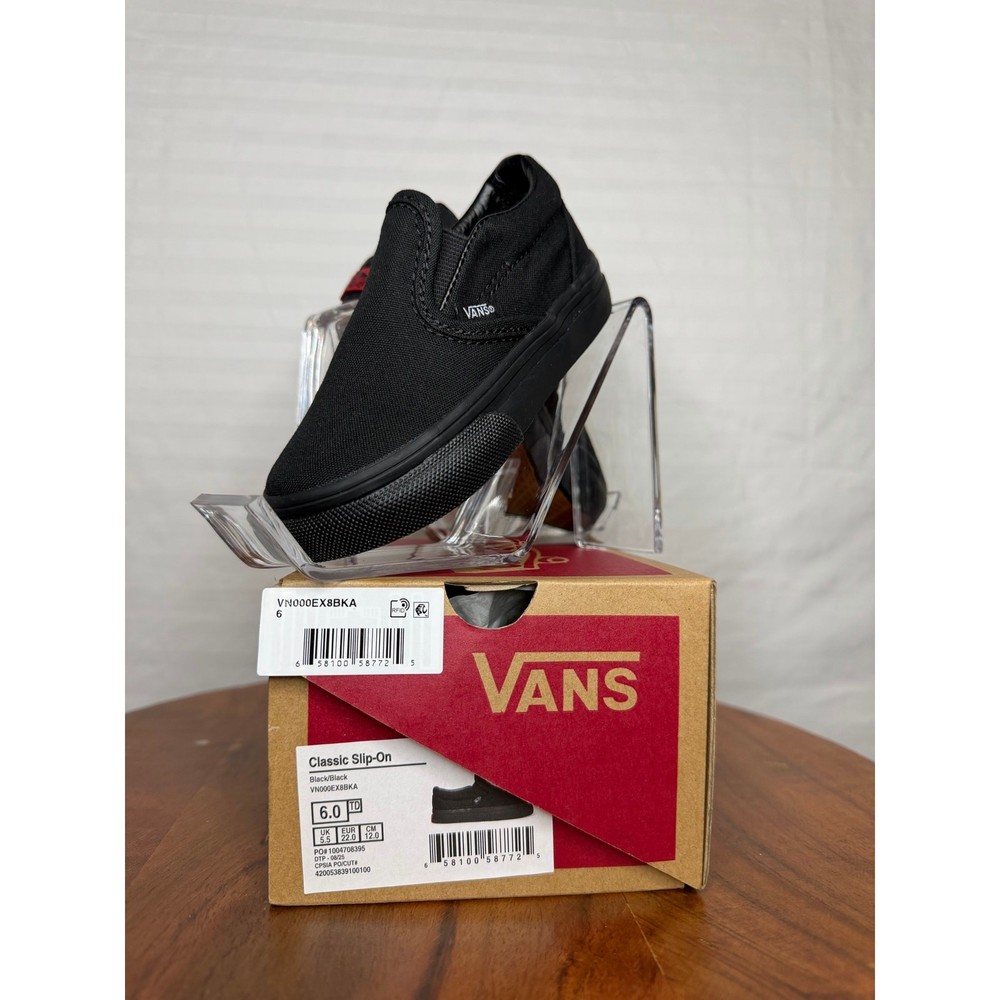 Vans Classic Slip-On Triple Black Toddler Shoes Size 6C NWT