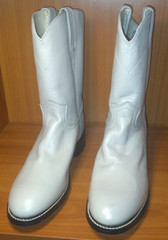JUSTIN LEATHER COWBOY BOOTS JUNIOR SIZE 4 1/2 D, LIGHT GRAY #3713Y NEARLY NEW
