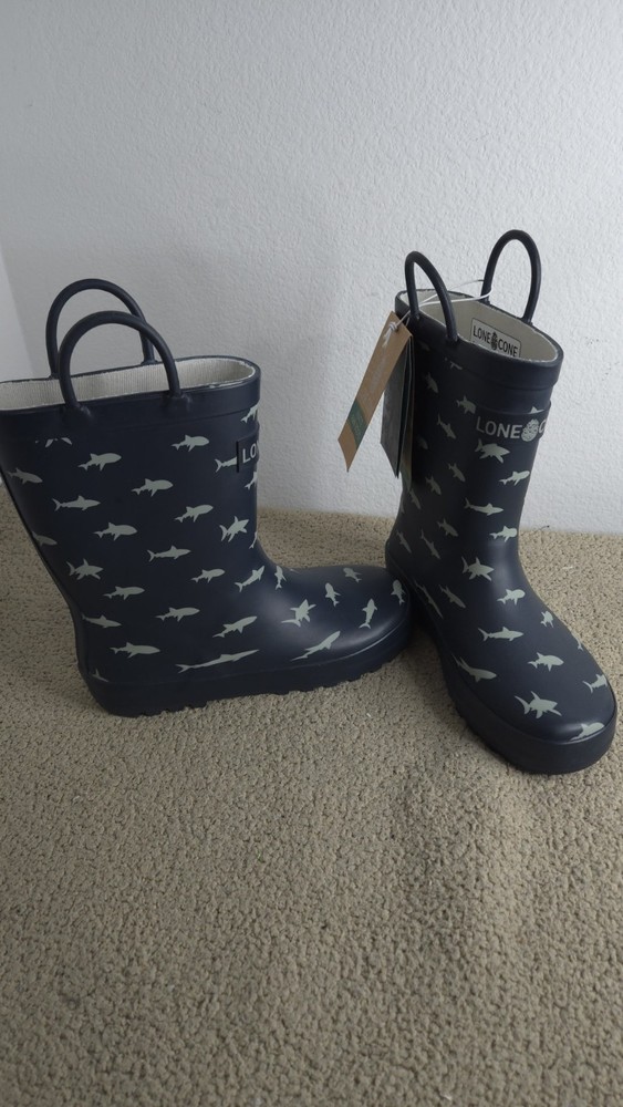 NEW Lone Cone Matte Blue Simple Sharks Kids 1 L Rain Boots