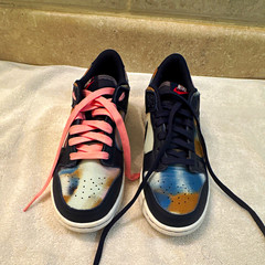 Nike Dunk Low Navy Tan Pink Colorblock Leather Lace-Up Kids Sneakers US 7Y