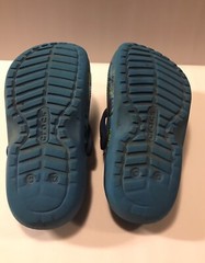 Crocs Blue splash childrens size 12 clogs beach wear Black and yellow accents