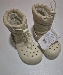 Crocs Kids Classic Lined Neo Puff Boot C11 Bone Stucco Winter Snow Boots NWT