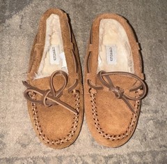 CREW CUTS FAUX SHEARLING LEATHER MOCCASINS LODGE SLEEPERS KIDS Size K 13