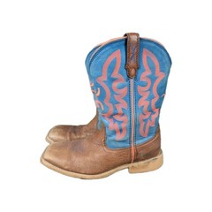 Twisted X Hooey Kids Brown/Blue Leather Boot w/Orange Stitching YHY0001 size 4.5