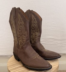 Justin Cowboy Western Leather Boots Brown Youth Unisex Size 5 D Style 2253 Y