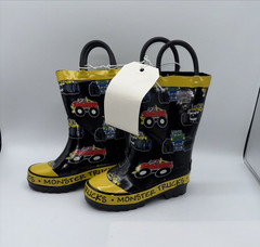 Monster Trucks Rubber Rain Snow Boots Youth 7 Boys Girls Black /Yellow NWT