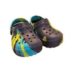 Crocs Kids Classic Lined Marbled Clog Blue Yellow Black Fleece Size C8