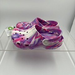 Crocs Classic Marbled Glow Clogs Juniors 3 Pink Purple Tie Dye Slip On Shoes