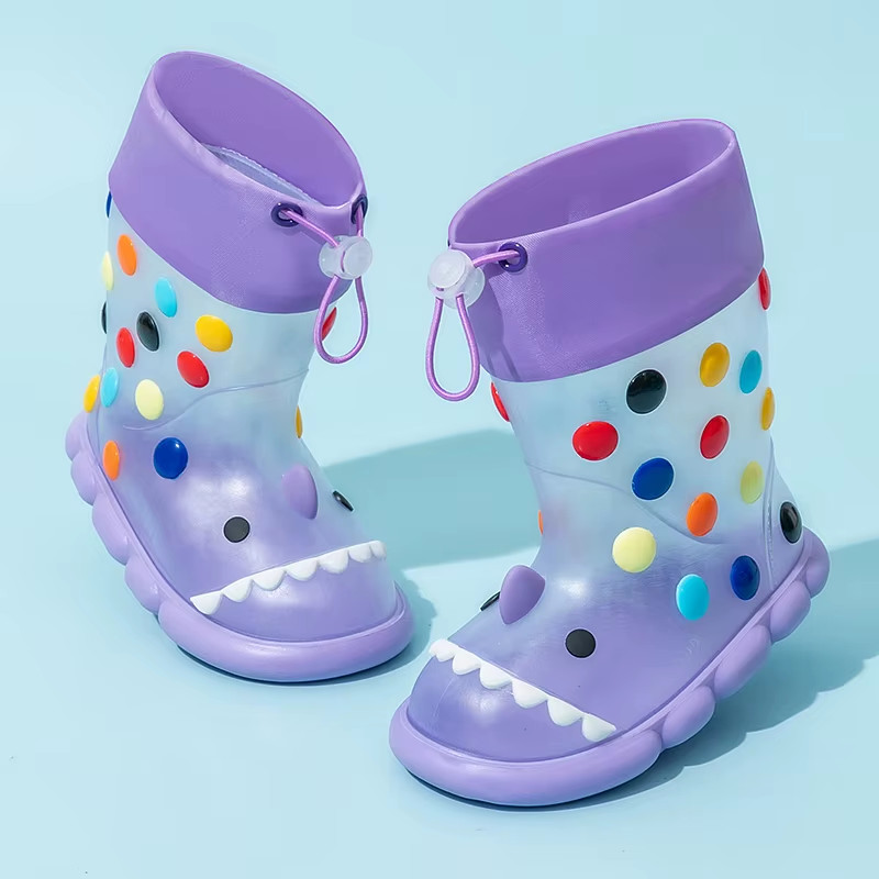 New Children’S Rain Boots, Rainbow Bean Shark Waterproof Bunched Rain Shoes, Car