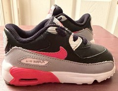 Nike Air Max 90 Kids Athletic Sneakers Black Red Gray White Lace Up Size 6C