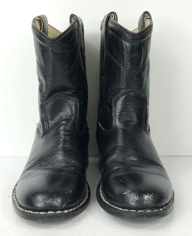 Old West Child Sz 9 Black Calf Leather PVC Soles Western Classic Cowboy Boots