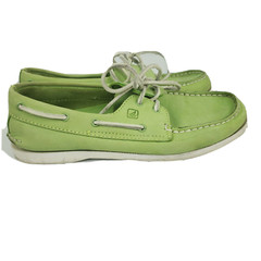 Sperry Youth boat shoe size 3M top sider, green leather upper