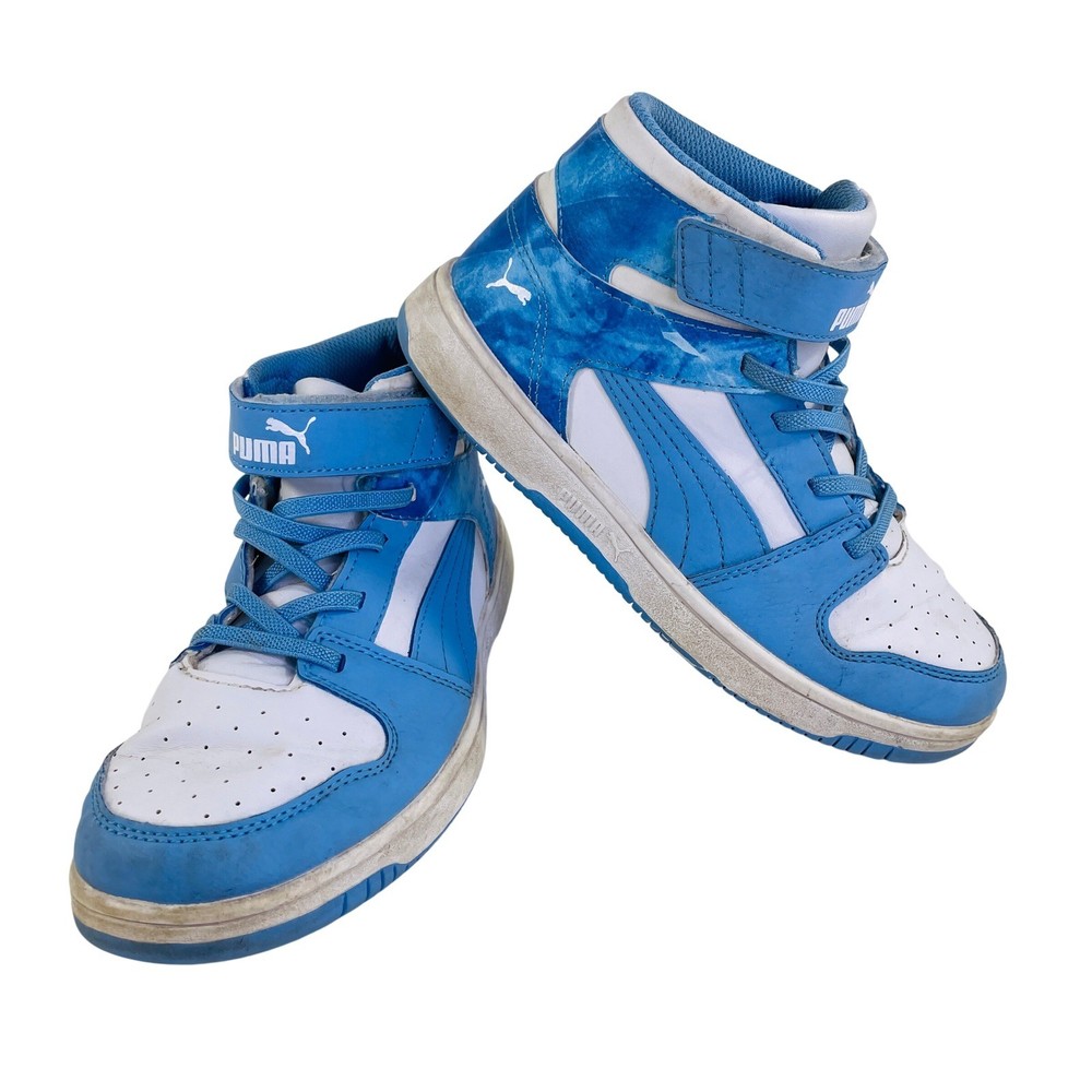 Puma Rebound Joy Mid Blue White Tie Dye Sneakers 395110-01 Kids Size 3.5C