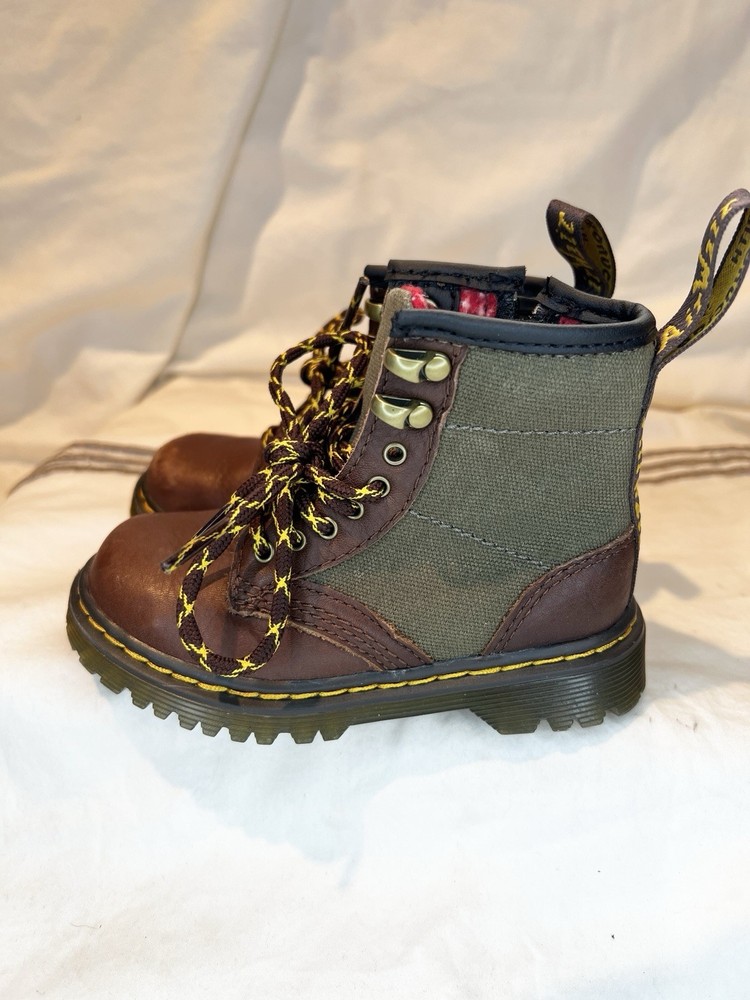 Dr Martens 1460 Panel Junior Girls 7 Leather Canvas Combat Boots Lug Flannel
