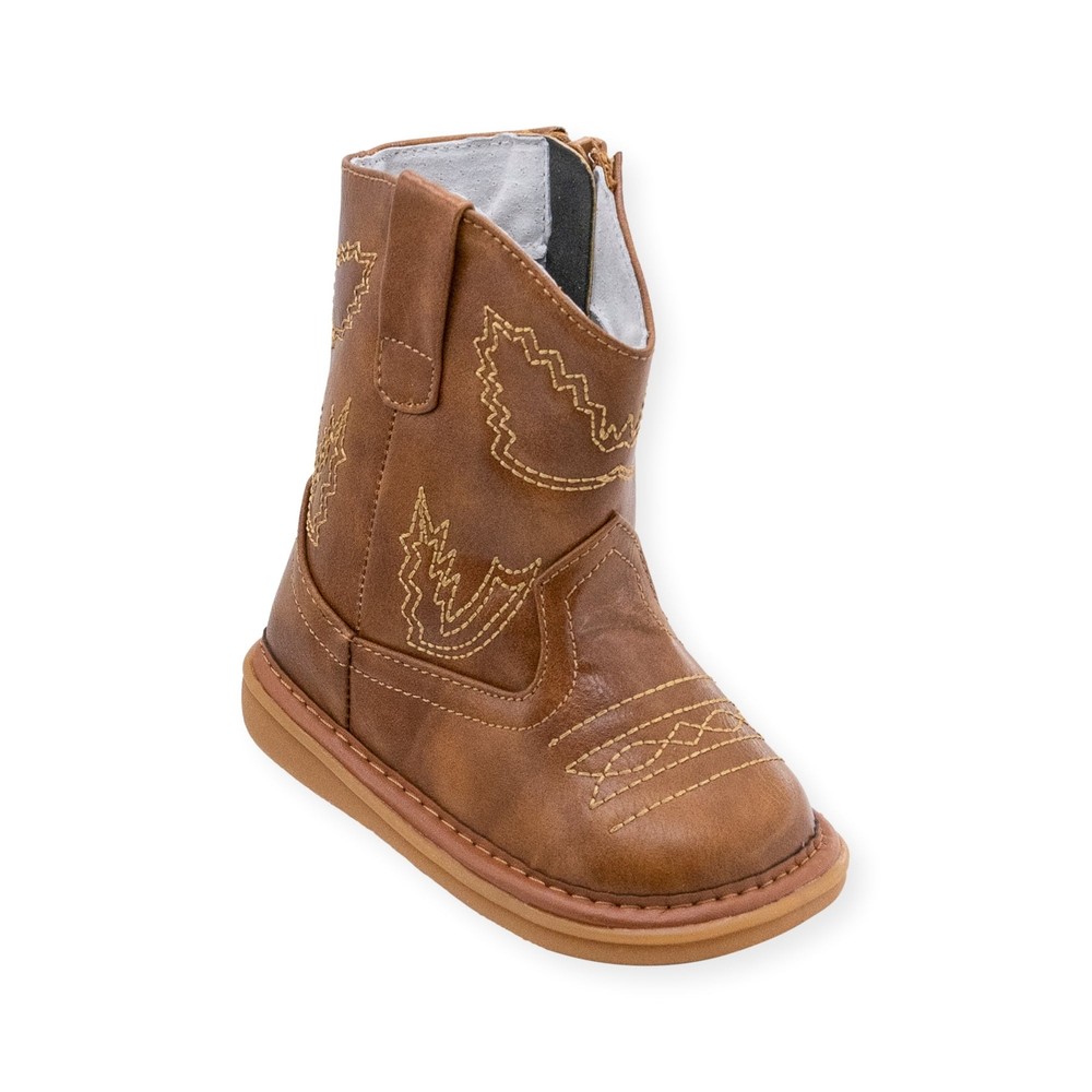 Wee Squeak Western Boot Brown Toddler Squeaky Shoe for Boys & Girls Size 3-12