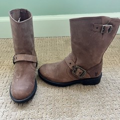 FRYE Brown Leather Engineer Pullon Buckle Boots Boy/Girl Size 12 NWOT round toe