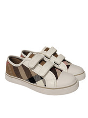 NIB New Burberry Kids Vintage Check Leather & Textile Sneakers 32 US 13.5