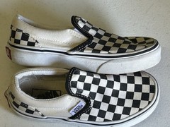 White and Black Checker Board Vans Size 12.0 Kids Slip Ons
