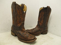 Corral Brown Leather Square Toe Cowboy Boots Youth Sz 2.5 T Sty A1117