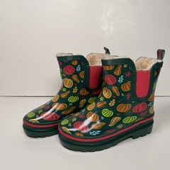 Lily & Dan Children’s 11/12 Rain Boots Pumpkin Leaves Waterproof Faux Fur Lining