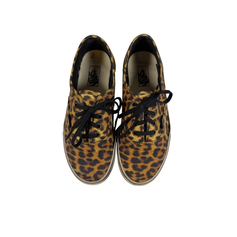 Vans Authentic Leopard Print Low Top Sneakers Kids Size 3.0 Tan Black Animal