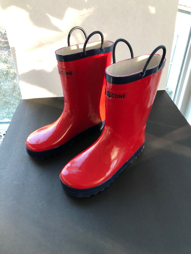 NEW Lone Cone Kids Rain Boots With Easy On Handles. Red With Navy Trim. Size 3