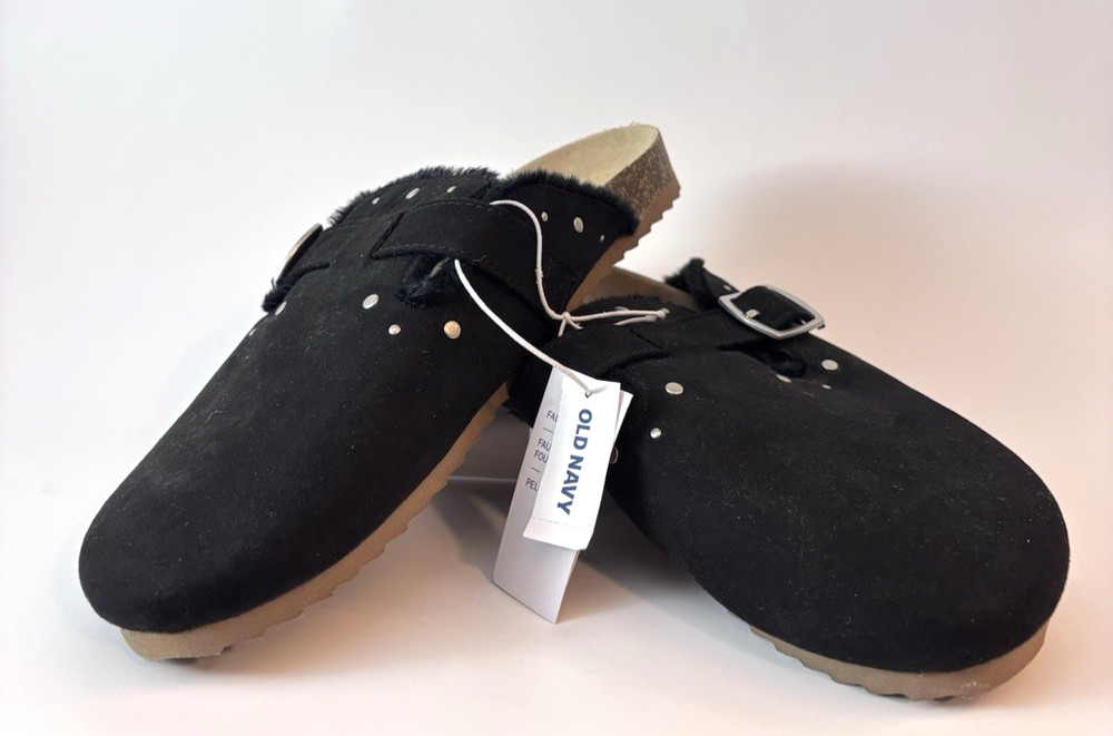 Old Navy Kids Stud Clogs Black Faux Fur Lined Slip On Shoes Size 5Y