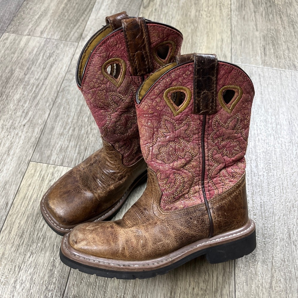 Dan Post Kids 13D Brown Pink Leather Western Cowboy Boots Square Toe